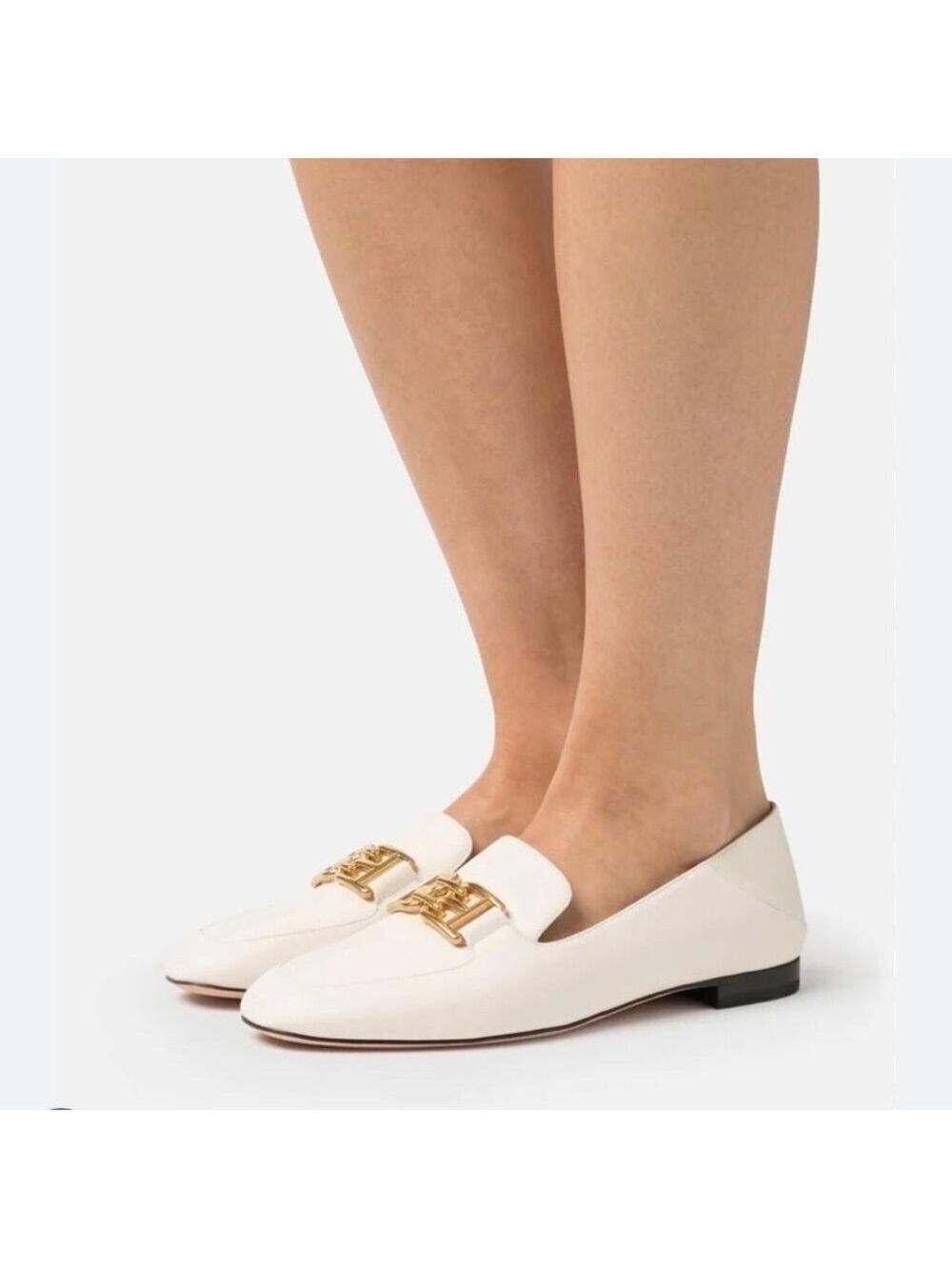NIB Bally Ella Flat Square Toe Slip On Leather Loafers in Bone